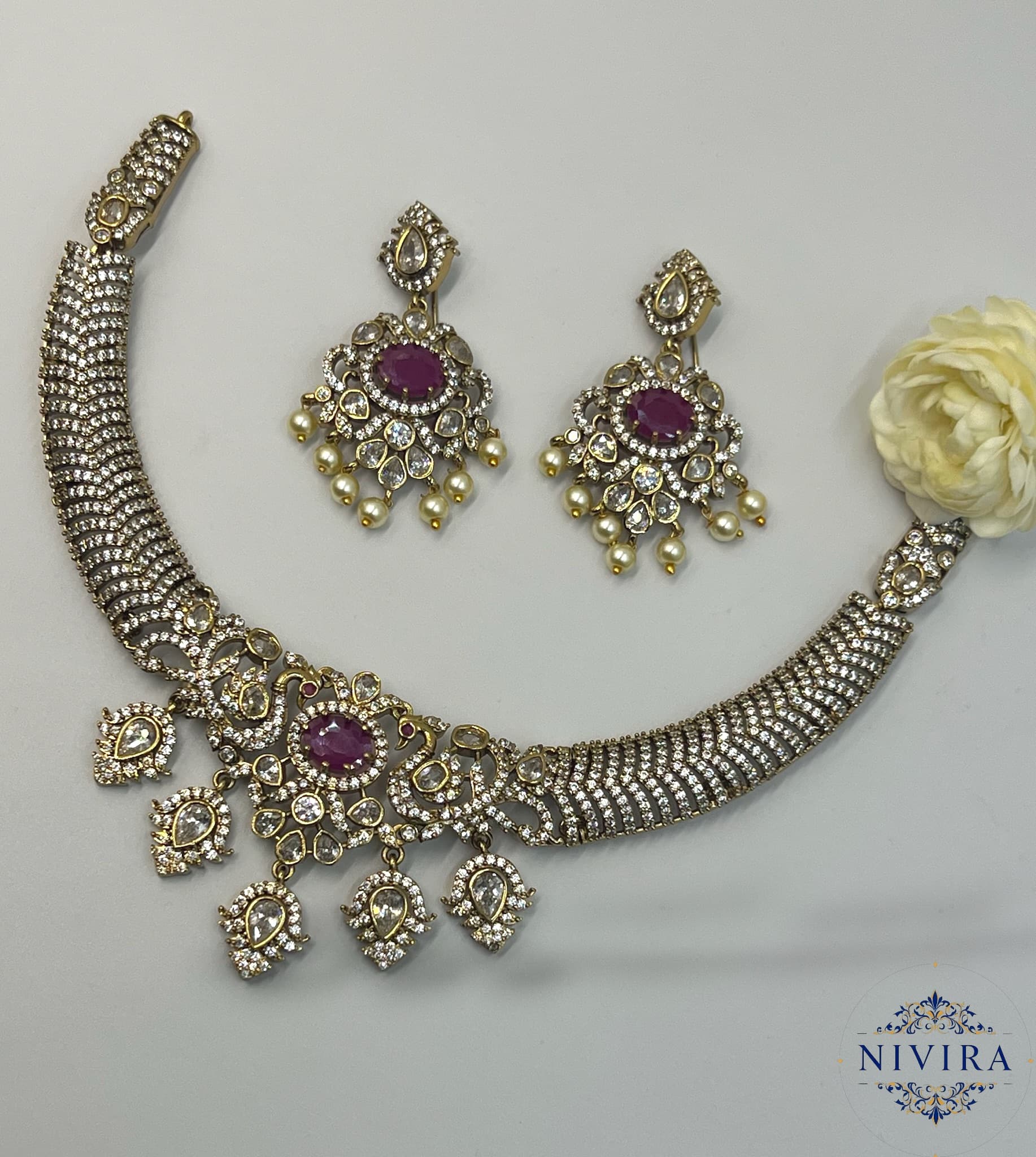 Peacock Mehendi Kante Set - Ruby