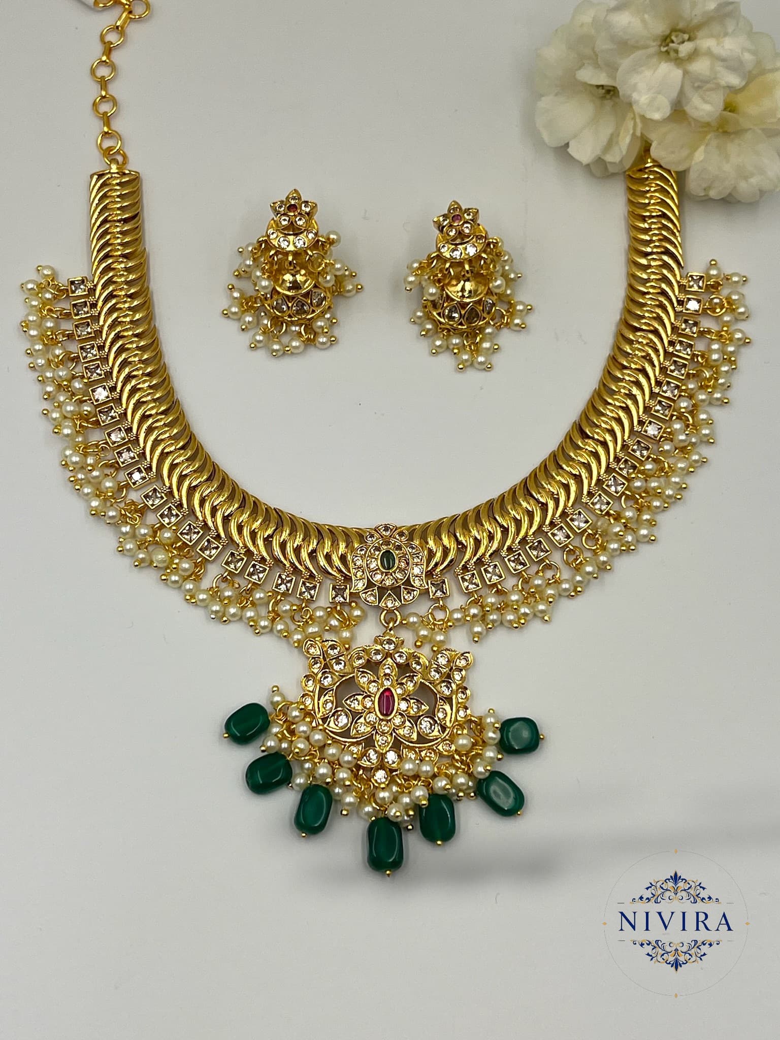 Pearl Jalebi Necklace Set - image 2